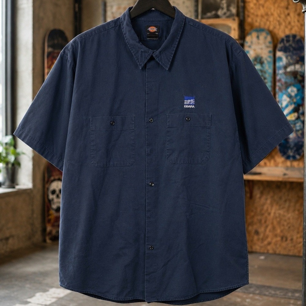 Dickies Ebara Work Shirt Mens 2XL Navy Blue Short Sleeve Mesh Panel Utility